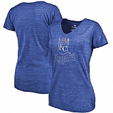 Women's Kansas City Royals Fanatics Branded Primary Distressed Team Tri Blend V Neck T-Shirt Heathered Royal FengYun